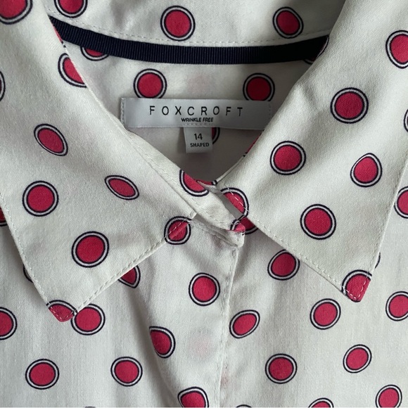 Foxcroft White & Hot Pink Polka Dot 3/4 Sleeve Button Down Dress Shirt 14 - Picture 2 of 5